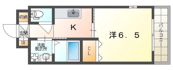 SUN BELL&寝屋川(1K/2階)の間取り写真