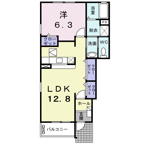 クラール曽比(1LDK/1階)の間取り写真