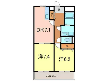 SOLE城山(2DK/1階)の間取り写真