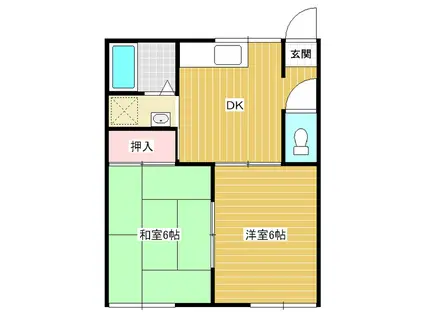スカイハイツ A棟(2DK/1階)の間取り写真