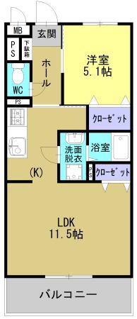 ソルーナ松橋(1LDK/2階)の間取り写真