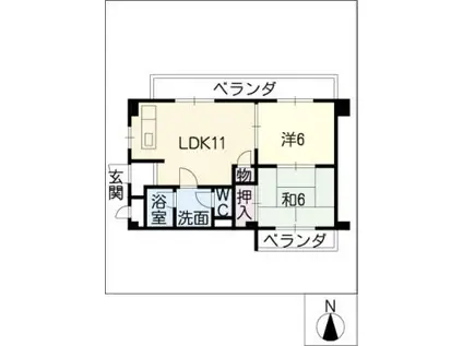 アベニュー下山(2DK/1階)の間取り写真