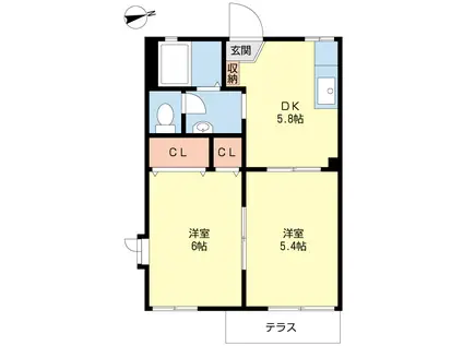 メゾンドサニーD棟(2K/1階)の間取り写真