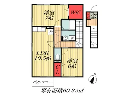 トップV(2LDK/2階)の間取り写真