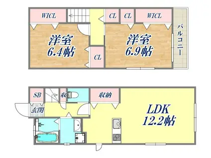 千僧3丁目テラスハウス(2LDK/1階)の間取り写真