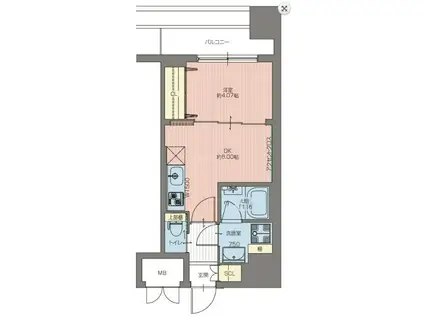 VINOプレジオ本町(1DK/14階)の間取り写真