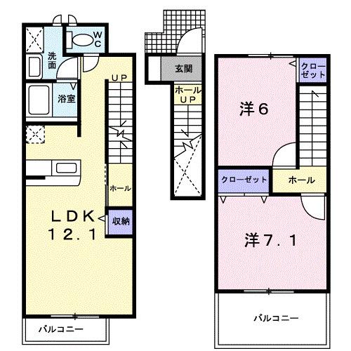 エスポアパレス(2LDK/2階)の間取り写真