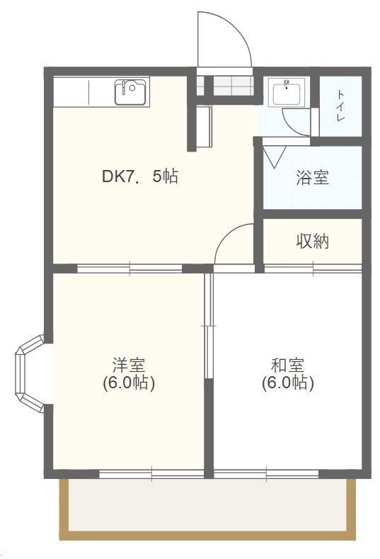 ホワイトビラ御門台(2DK/2階)の間取り写真