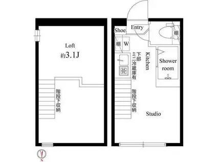 ハーモニーテラス仲宿(ワンルーム/1階)の間取り写真