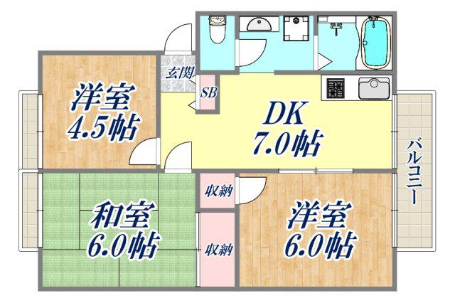 アネックス1(3DK/2階)の間取り写真