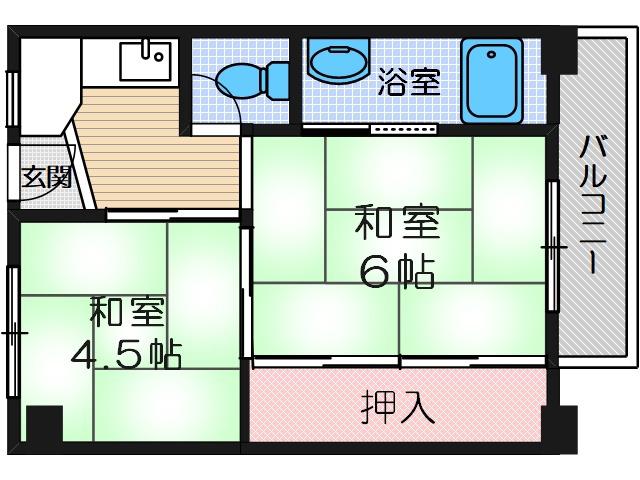 ビレッジハウス高田(2K/4階)の間取り写真