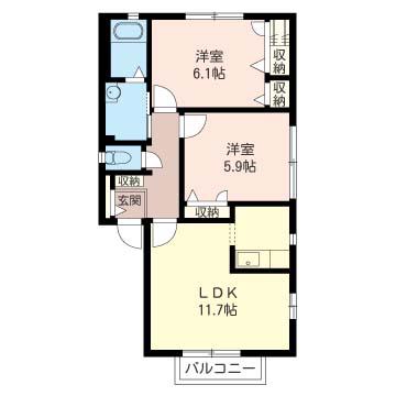 フェリーチェA棟(2LDK/2階)の間取り写真