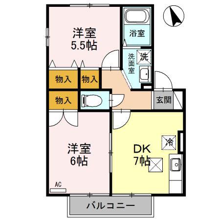 セジュール古津(2DK/1階)の間取り写真