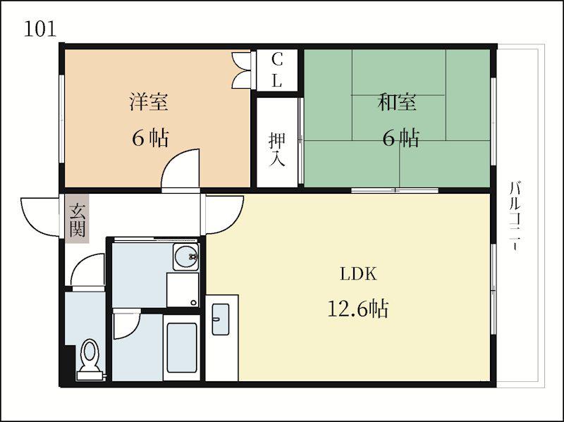 サニーヒル刀禰(2LDK/1階)の間取り写真