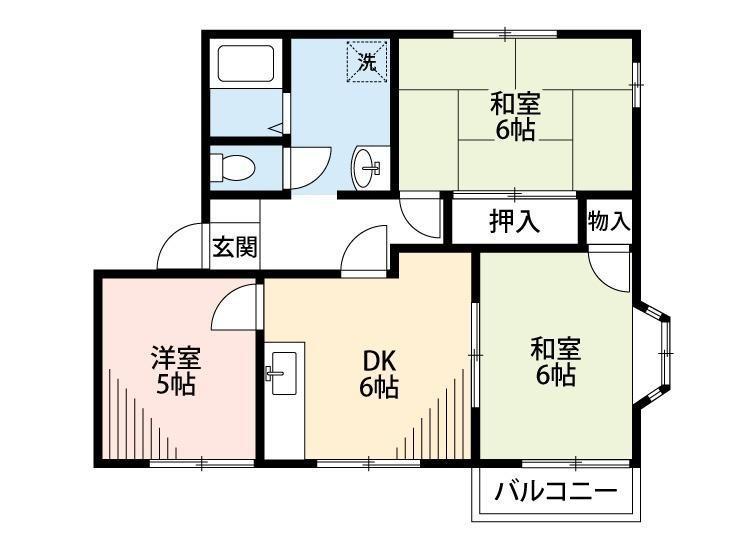 サンヴィレA棟(3DK/1階)の間取り写真