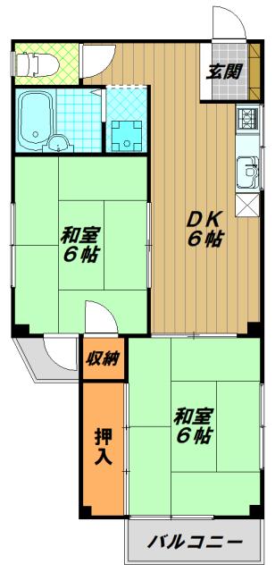 ベルメゾン駒ヶ林(2DK/3階)の間取り写真