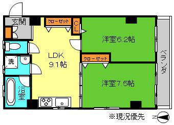 サンヒルズK(2LDK/1階)の間取り写真
