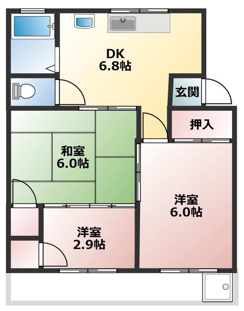佃マンションB棟(3LDK/1階)の間取り写真
