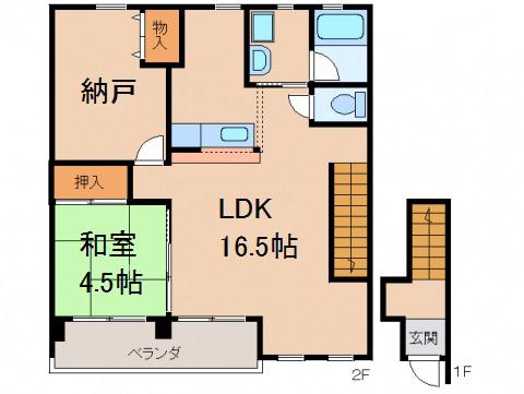 カルムガーデン岩出(1SLDK/2階)の間取り写真