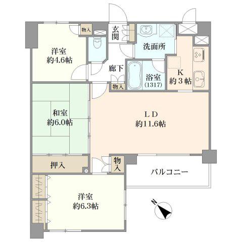 クレストフォルム月島セントラルコート(3LDK/6階)の間取り写真