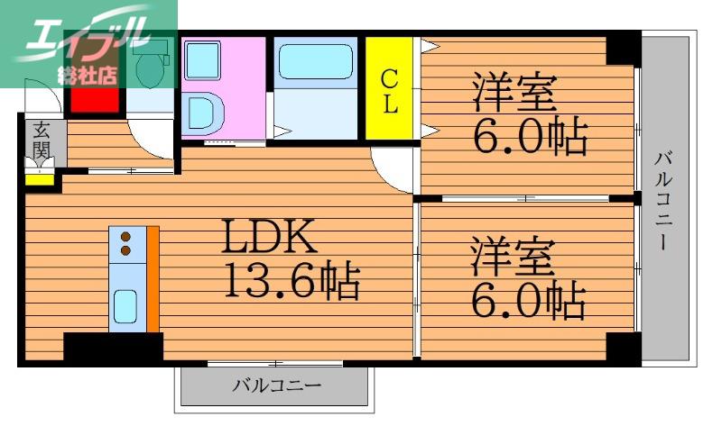 ホワイトストーン白石(2LDK/6階)の間取り写真