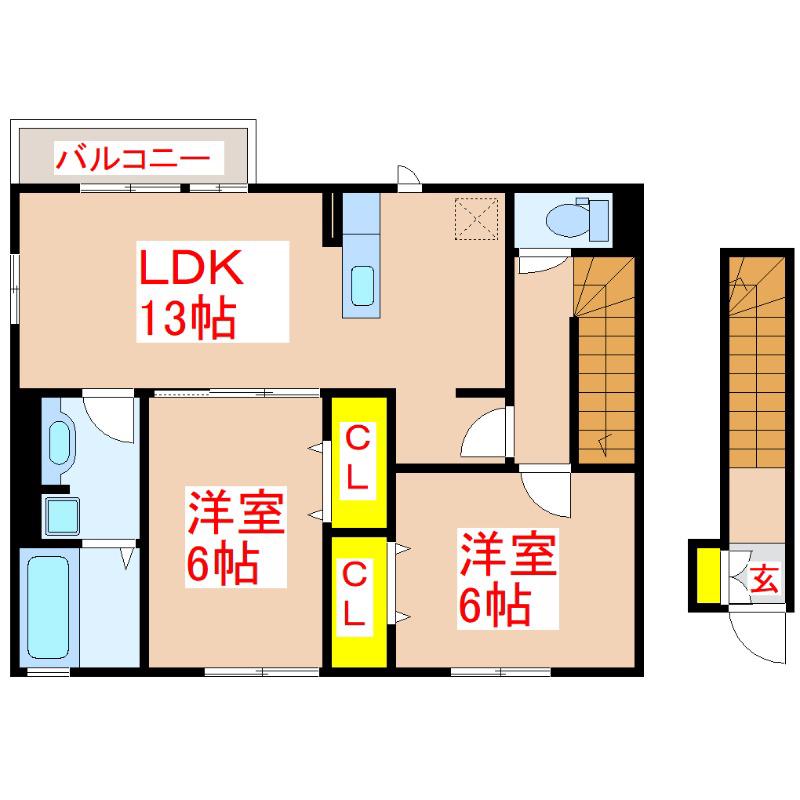 ルーチェ・アモン B棟(2LDK/2階)の間取り写真