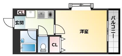 センターフィールドIII(1K/4階)の間取り写真