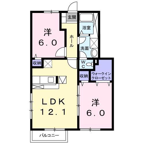 グリシーヌ・パレII A棟(2LDK/1階)の間取り写真
