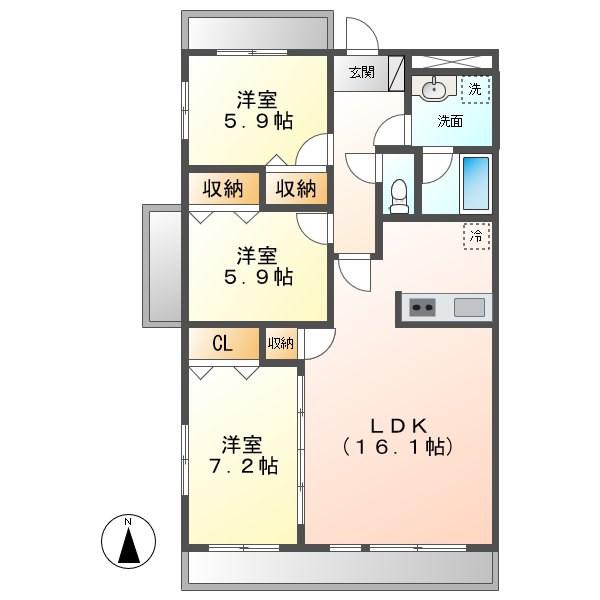 アーバンポイント三好II(3LDK/4階)の間取り写真
