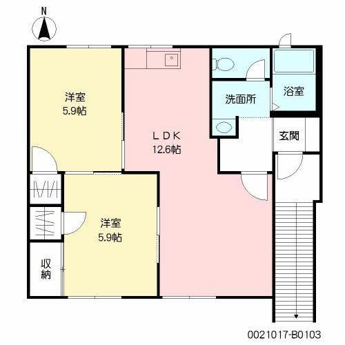 ドエル八幡 B棟(2LDK/1階)の間取り写真