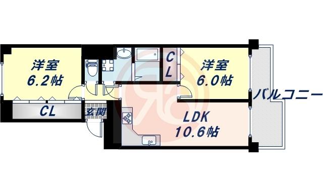 あべのC1コーポ(2LDK/1階)の間取り写真