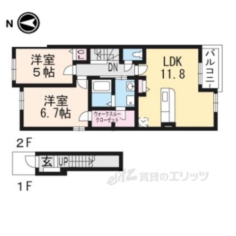 ウッディ オアシス Ⅰ(2LDK/2階)の間取り写真