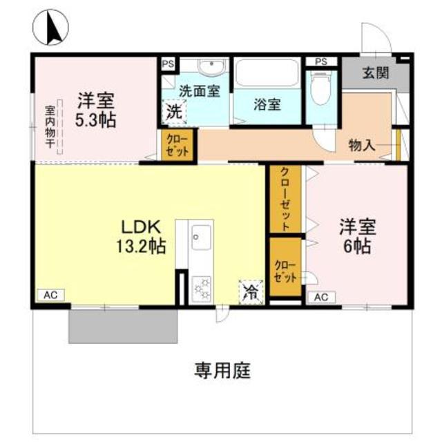 エクシードII(2LDK/1階)の間取り写真