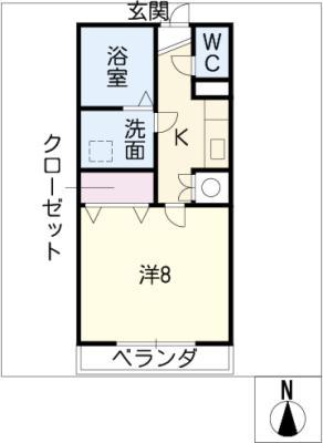アラニII(1K/1階)の間取り写真