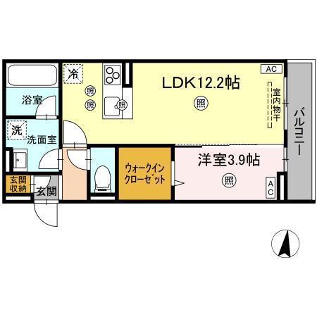 D-RESIDENCE南蔵王町1丁目E(1LDK/3階)の間取り写真