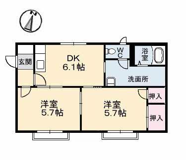 フレグランス梶谷(2DK/2階)の間取り写真