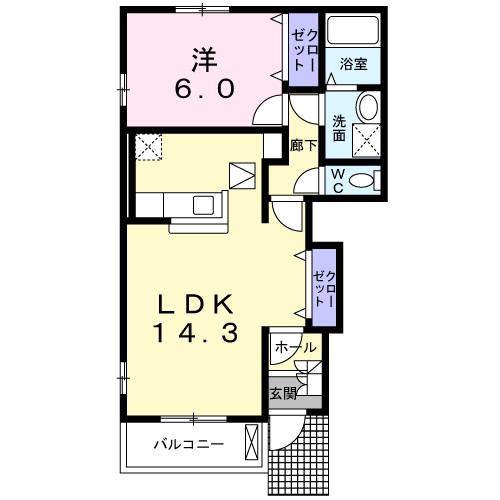 ソレアード萩山(1LDK/1階)の間取り写真
