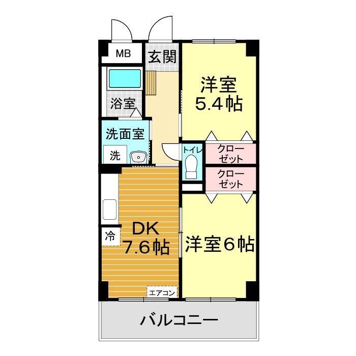 サニーカーサB(2DK/3階)の間取り写真