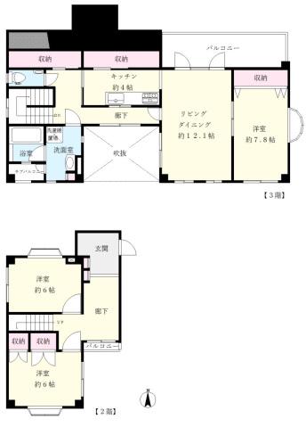 メゾンK(3LDK/2階)の間取り写真