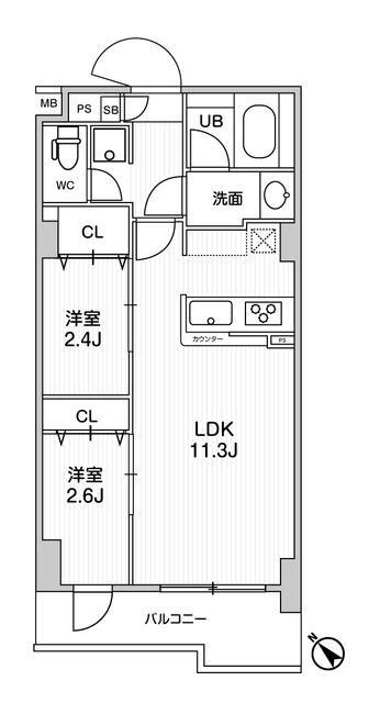 ドゥーエ曳舟(2LDK/4階)の間取り写真