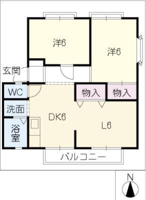 ベルコリーヌ藤ヶ丘A棟(2LDK/2階)の間取り写真