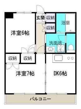 クレセールハイム2号館(2DK/6階)の間取り写真