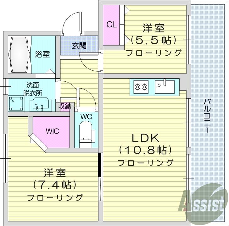 KS宮千代Ⅰ(2LDK/2階)の間取り写真