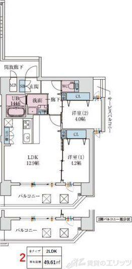 スプランディッド梅田ウエスト(2LDK/7階)の間取り写真