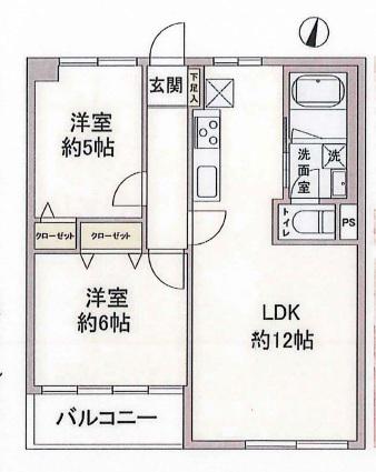 西片マンション(2LDK/4階)の間取り写真