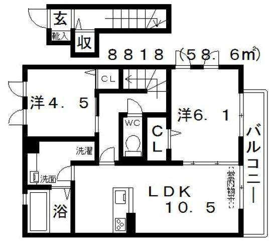 清友ハウスII(2LDK/2階)の間取り写真