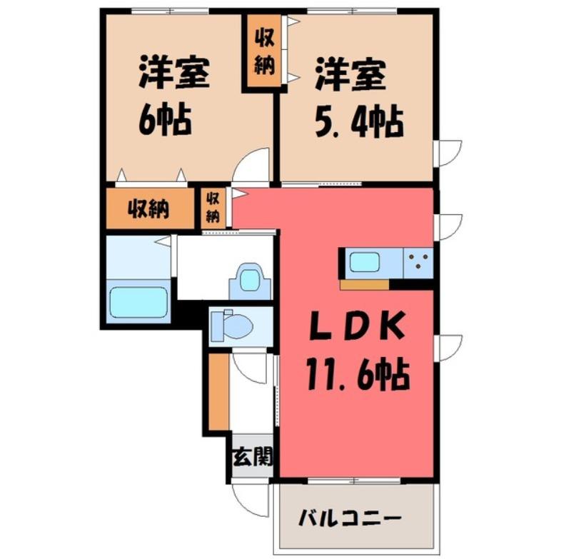 エスポワールB(2LDK/1階)の間取り写真