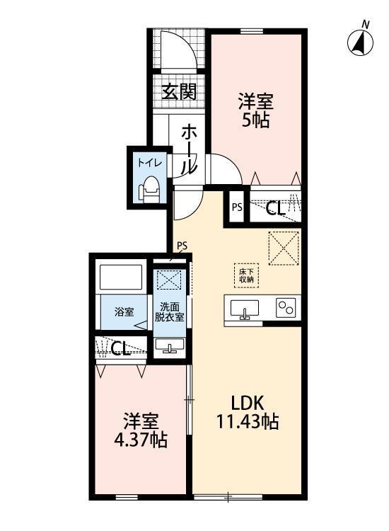 リーブルファイン足立辰沼(2LDK/1階)の間取り写真