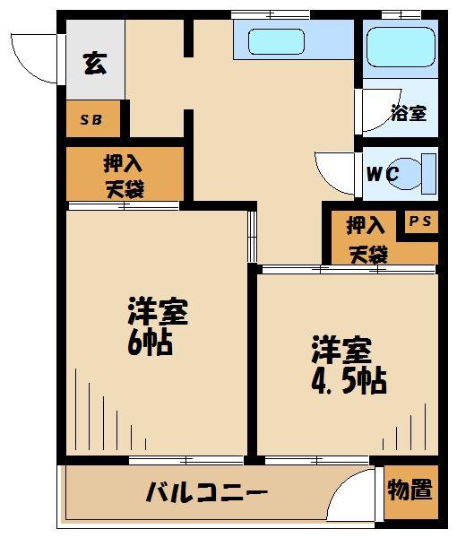 仙川マンション(2DK/1階)の間取り写真