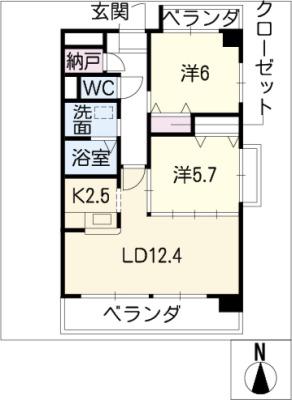 バンクーバー1100(2LDK/4階)の間取り写真